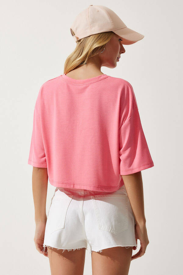 Women's Pink Basic Crop Knit T-Shirt RG00008 - 5