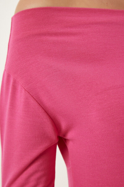 Women's Pink Boat Neck Knit Blouse RX00046 - 4