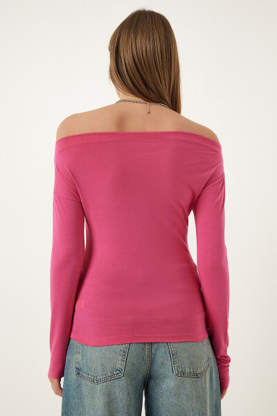 Women's Pink Boat Neck Knit Blouse RX00046 - 5