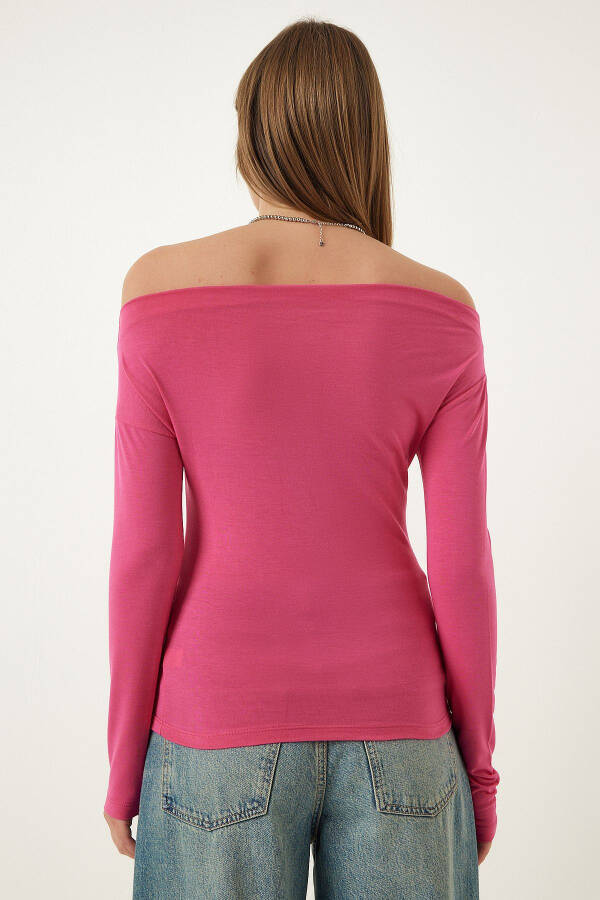 Women's Pink Boat Neck Knit Blouse RX00046 - 5