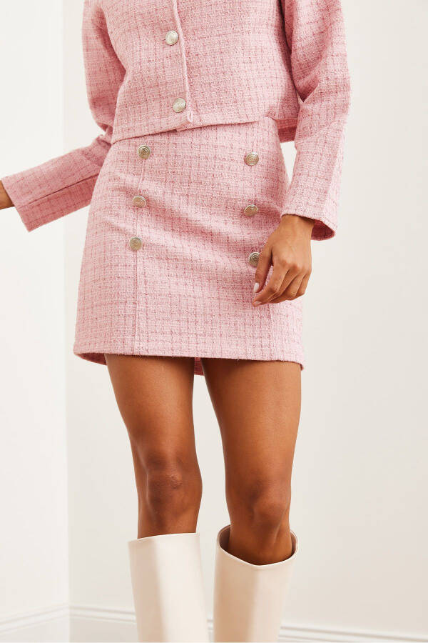 Women's Pink Button Detail Skirt Jacket Suit TKM-19000316 - 6