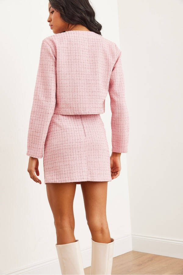 Women's Pink Button Detail Skirt Jacket Suit TKM-19000316 - 7