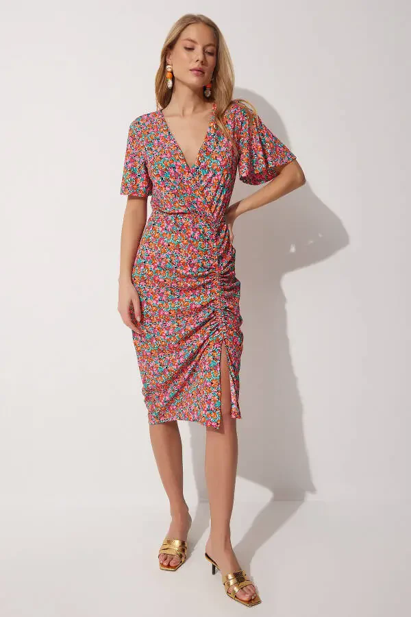 Women's Pink Floral Wrap Summer Dress MC0 - 4