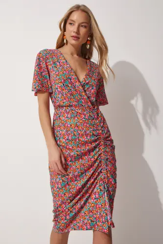 Women's Pink Floral Wrap Summer Dress MC0 - 6