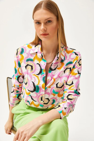 Women's Pink Geometric Patterned Woven Shirt GML-19001174 - 1