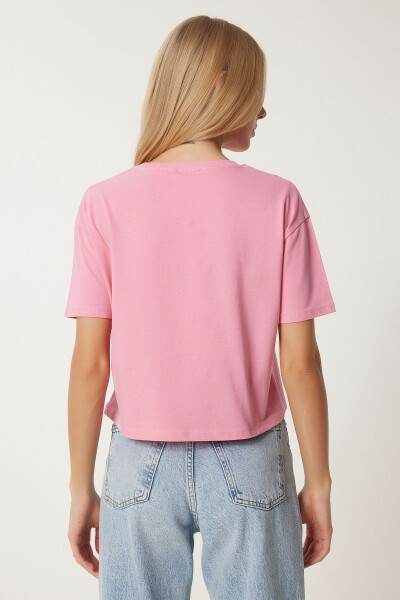 Women's Pink Heart Print Cotton Short Knit T-Shirt AN00224 - 5