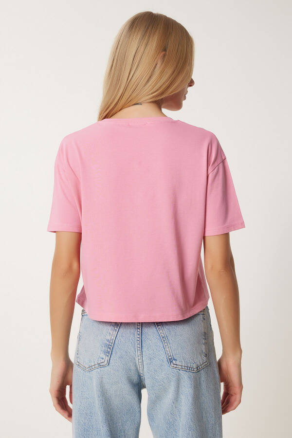 Women's Pink Heart Print Cotton Short Knit T-Shirt AN00224 - 5