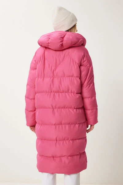 Women's Pink Hooded Oversized Long Puffer Jacket NT - 8