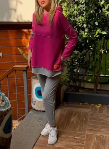 Women's Pink Hoodie Skirt Hem Detail Crest Reverse Stitch Look Two Piece Set - 6