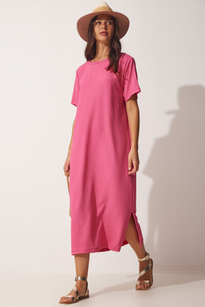 Women's Pink Loose Long Daily Knit Dress DZ00076 - 3