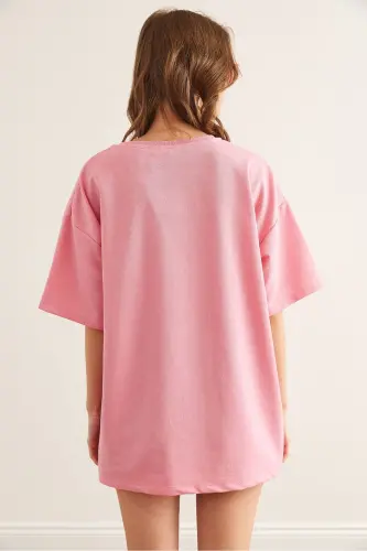 Women's Pink Motorcycle Print 2 Rope Relaxed Fit T-shirt - 6