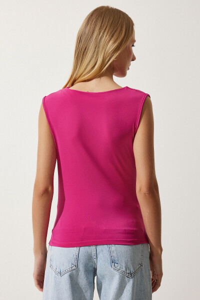 Women's Pink Ruffle Sleeveless Knit Blouse YU00015 - 5