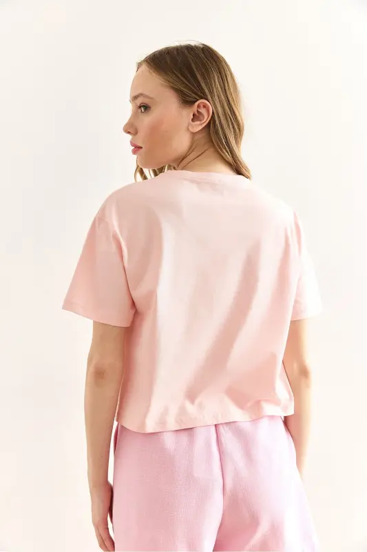 Women's Pink Skirt Lace Detailed T-Shirt TSH-1900087 - 5