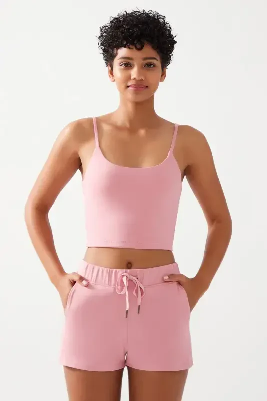 Women's Pink Strappy Lightly Padded Sports Bra Straps-Pink - 4