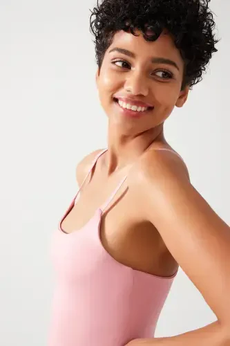 Women's Pink Strappy Lightly Padded Sports Bra Straps-Pink - 6