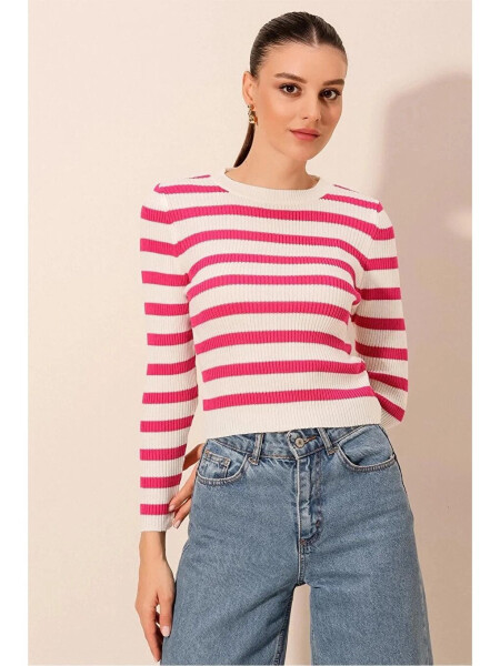 Women's Pink Striped Crew Neck Knit Sweater - LC WAIKIKI (1)