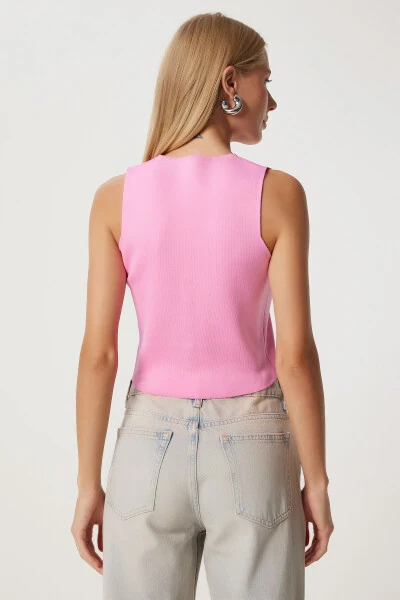 Women's Pink V-Neck Knitted Cardigan PF00087 - 5