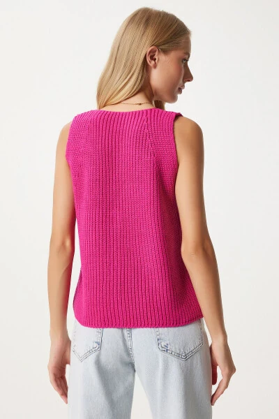 Women's Pink V-Neck Knitted Vest YY00221 - 4