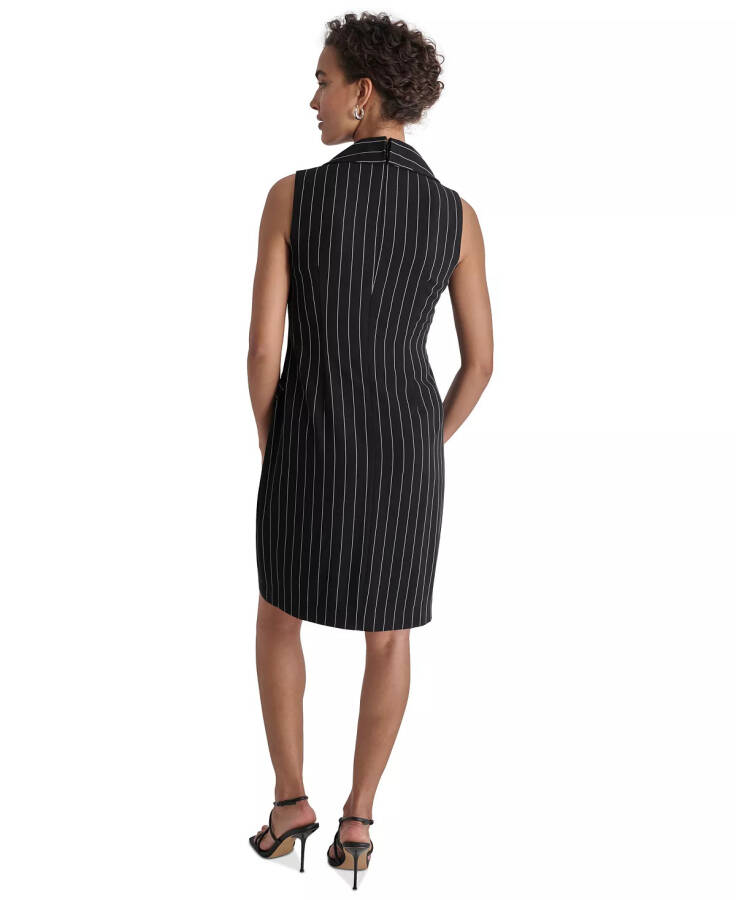 Women's Pinstriped Double-Breasted Blazer Dress Black - 2