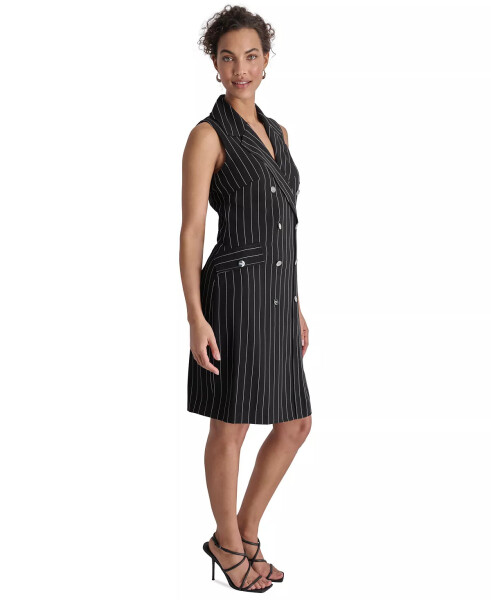 Women's Pinstriped Double-Breasted Blazer Dress Black - 3