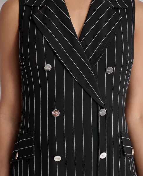 Women's Pinstriped Double-Breasted Blazer Dress Black - 5