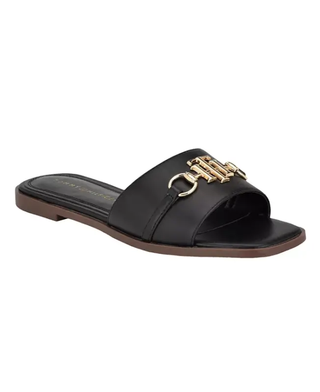 Women's Pipper Logo Flat Slide Sandals - Black - TOMMY HILFIGER