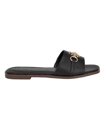 Women's Pipper Logo Flat Slide Sandals - Black - TOMMY HILFIGER (1)