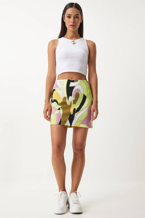 Women's Pistachio Green Black Patterned Mini Knit Skirt FN03199 - 3