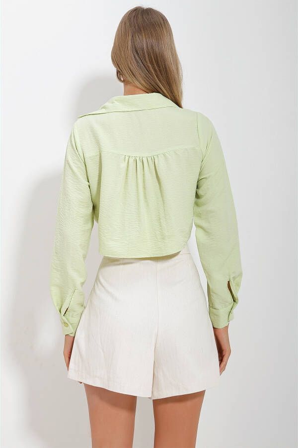 Women's Pistachio Green Double Pocket Front Tie Aerobin Crop Shirt ALC-X11633 - 5