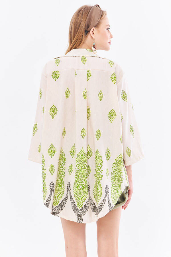 Women's Pistachio Green Patterned Linen-Look Skirt - 5