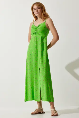 Women's Pistachio Green Sleeveless Patterned Viscose Dress UB00236-Pistachio Green - 2