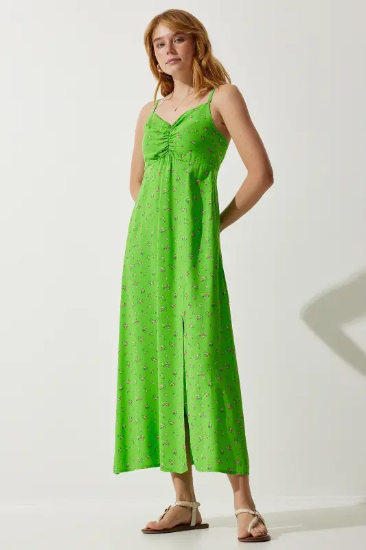 Women's Pistachio Green Sleeveless Patterned Viscose Dress UB00236-Pistachio Green - 2