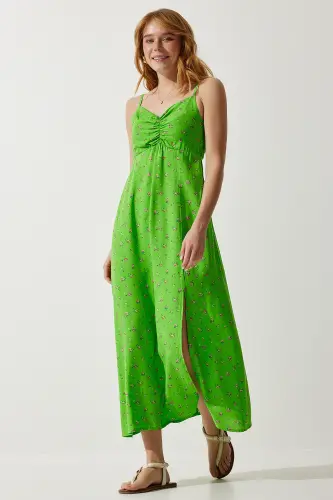 Women's Pistachio Green Sleeveless Patterned Viscose Dress UB00236-Pistachio Green - 3