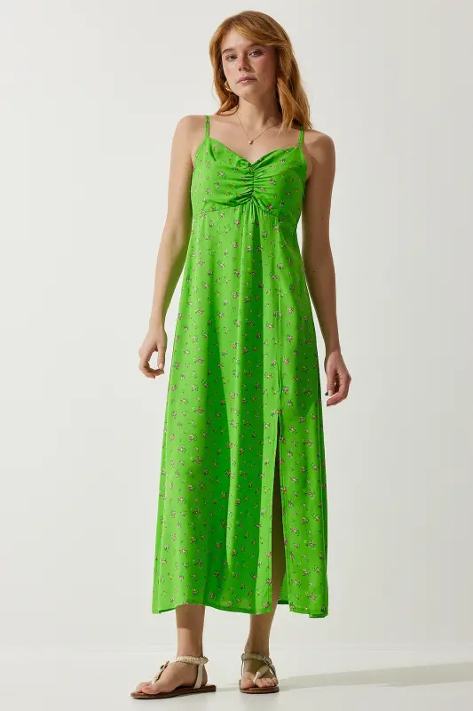 Women's Pistachio Green Sleeveless Patterned Viscose Dress UB00236-Pistachio Green - 4