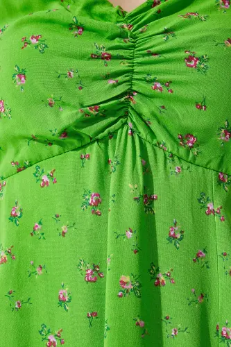 Women's Pistachio Green Sleeveless Patterned Viscose Dress UB00236-Pistachio Green - 5