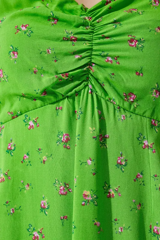 Women's Pistachio Green Sleeveless Patterned Viscose Dress UB00236-Pistachio Green - 5