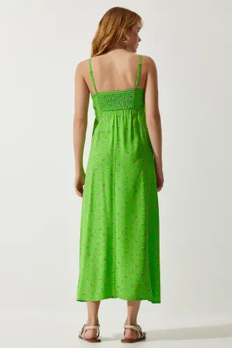 Women's Pistachio Green Sleeveless Patterned Viscose Dress UB00236-Pistachio Green - 6