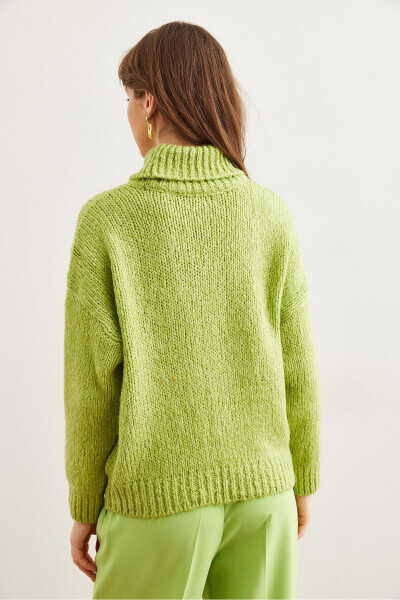 Women's Pistachio Green Turtleneck Sweater with Soft Texture, Thick Knit KZK-19000936 - 15