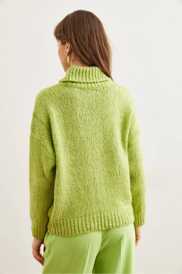 Women's Pistachio Green Turtleneck Sweater with Soft Texture, Thick Knit KZK-19000936 - 15