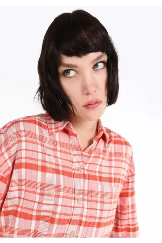 Women's plaid, orange, long sleeve, crop top, regular fit shirt - 4