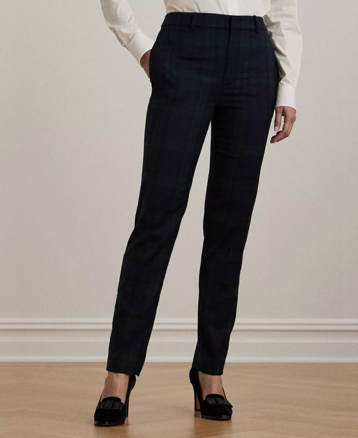 Women's Plaid Satin-Stripe Twill Cropped Pants, Regular & Petite Green/Navy/Black - 1