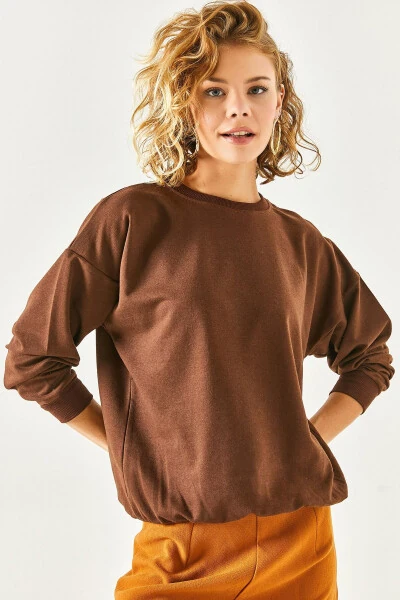 Women's Plain Bitter Coffee Basic Soft-Textured Oversized Sweatshirt SWT-19000457 - 2