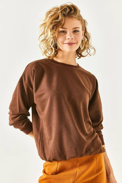 Women's Plain Bitter Coffee Basic Soft-Textured Oversized Sweatshirt SWT-19000457 - 4