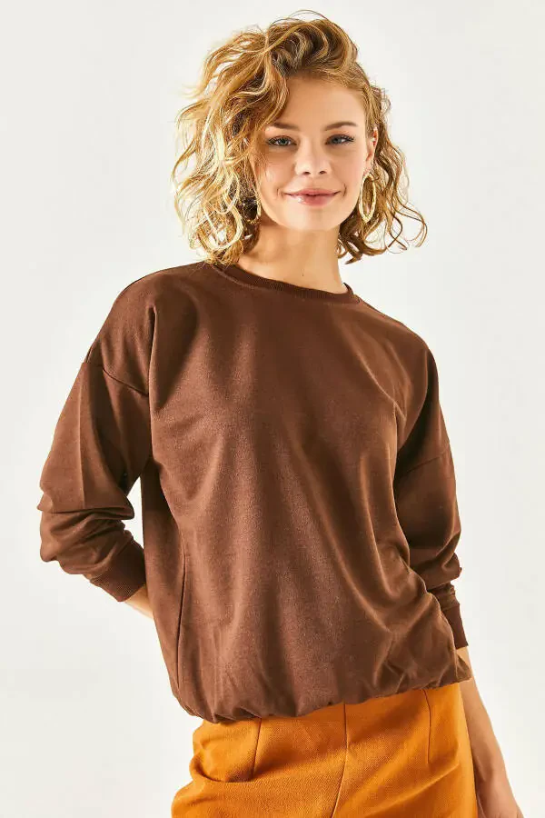 Women's Plain Bitter Coffee Basic Soft-Textured Oversized Sweatshirt SWT-19000457 - 4