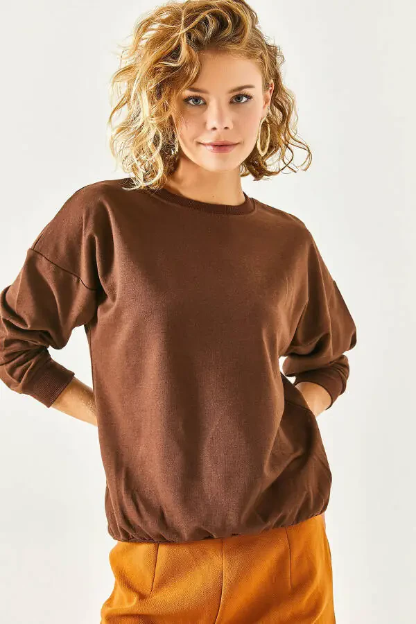 Women's Plain Bitter Coffee Basic Soft-Textured Oversized Sweatshirt SWT-19000457 - 6
