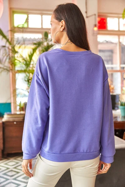 Women's Plain Purple Basic Sweatshirt SWT-19000457 - 5
