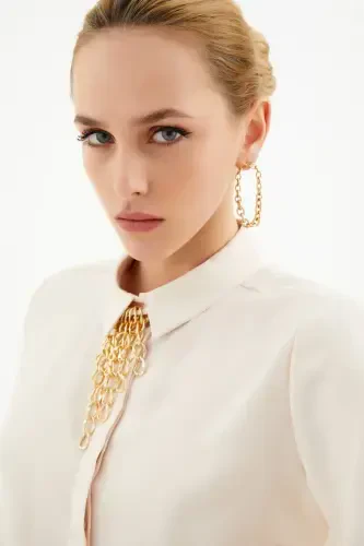 Women's Plain Shirt with Chain Accessory - 1