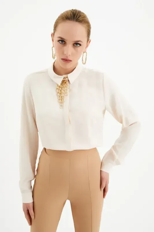 Women's Plain Shirt with Chain Accessory - 3