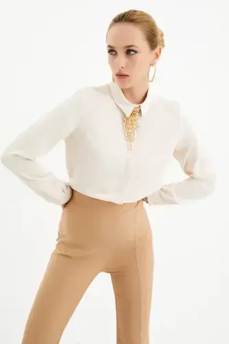 Women's Plain Shirt with Chain Accessory - 4