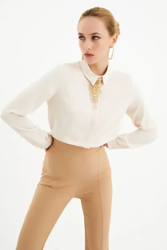 Women's Plain Shirt with Chain Accessory - 4